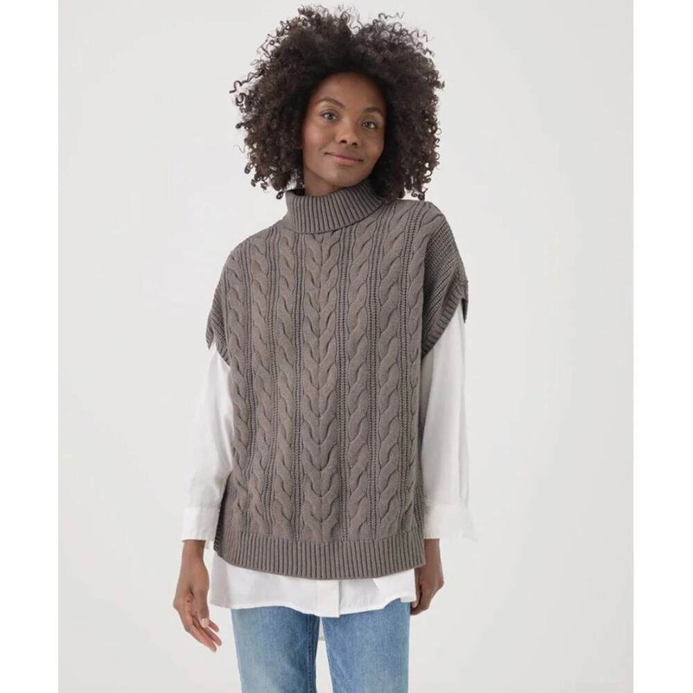 Pact Cable Knit Poncho Cinder Heather Womens XL/XXL Tunic Top Organic Cotton